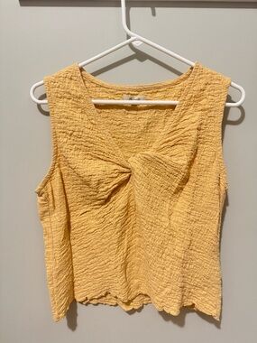 Madewell Yellow Crinkled Knot-Front Tank